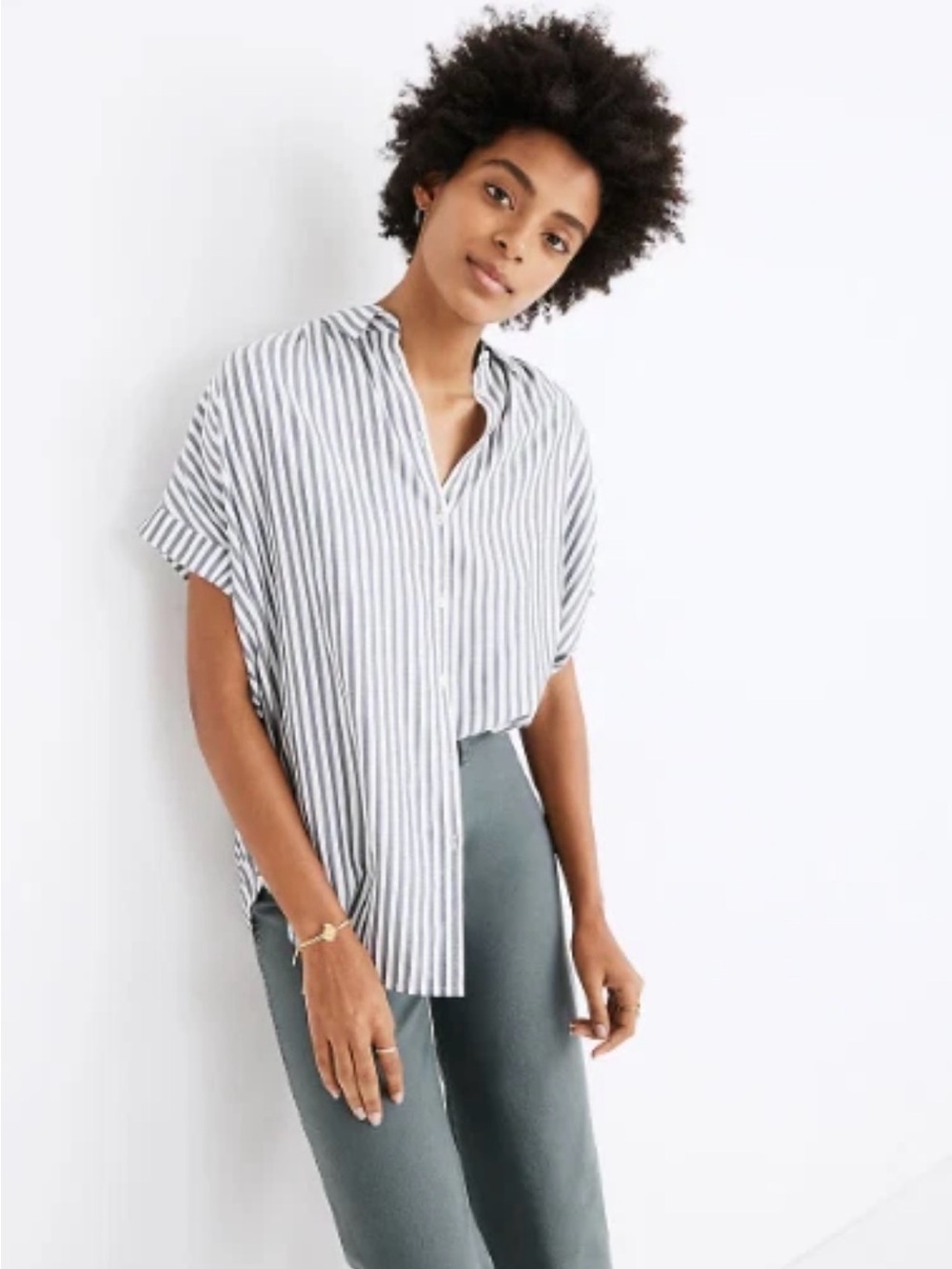 Madewell Central Shirt in Dalton Stripe White & Blue Oversized Button Down XS
